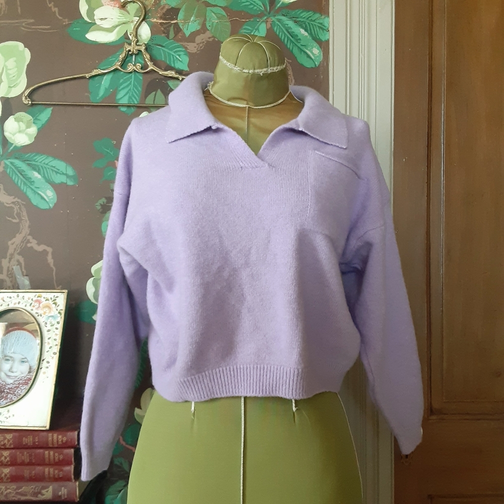 Cropped Lavender Wool Long Sleeve Sweater